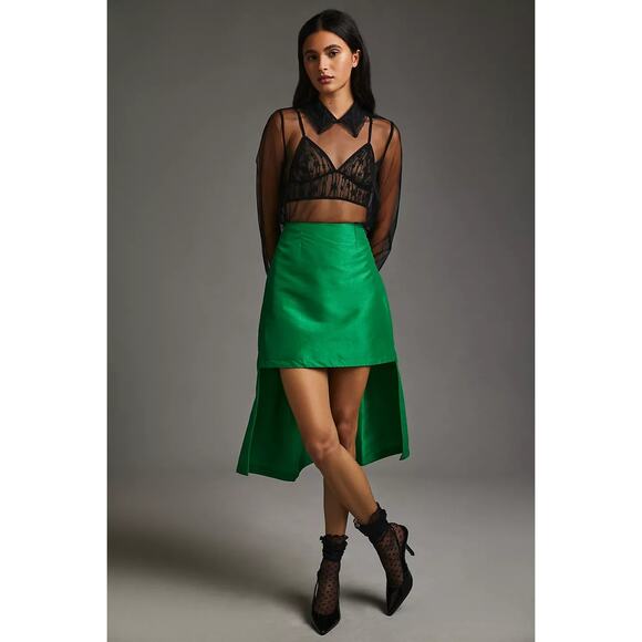 Anthropologie Dresses & Skirts - New Anthropologie Maeve Asymmetrical Sateen Mini Skirt $148 SIZE 2 Green